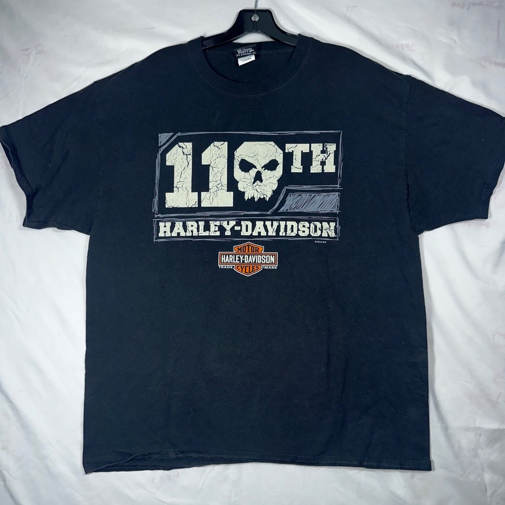 Harley-Davidson 110th Anniversary T-Shirt Mens‎ XL Black Ukes Kenosha WI Skull